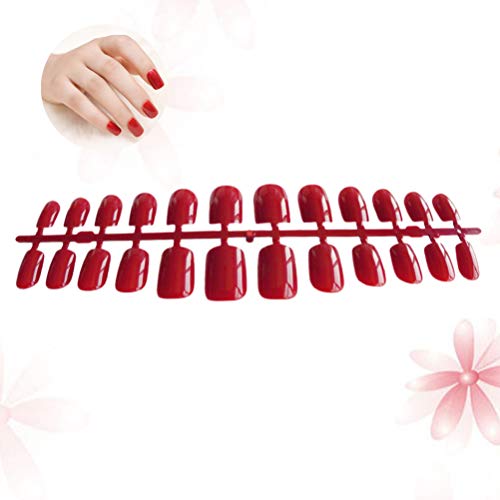Lurrose 120pcs puntas de uñas falsas cubierta completa color puro rojo punta de uñas artificial uñas postizas para salón hogar diy nail art