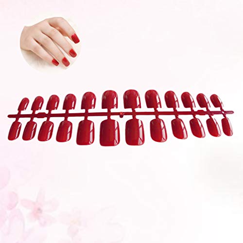 Lurrose 120pcs puntas de uñas falsas cubierta completa color puro rojo punta de uñas artificial uñas postizas para salón hogar diy nail art