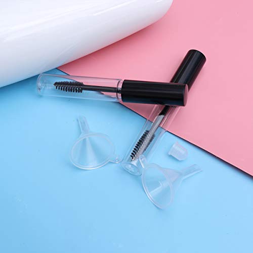 Lurrose 2 unids 10 ml Reutilizable vacío tubo de rímel con varita de pestañas Embudos Aceite de ricino Cepillo de pestañas Inserciones de goma Set DIY Mascara contenedor con tapa