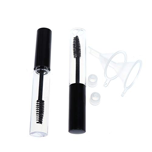 Lurrose 2 unids 10 ml Reutilizable vacío tubo de rímel con varita de pestañas Embudos Aceite de ricino Cepillo de pestañas Inserciones de goma Set DIY Mascara contenedor con tapa