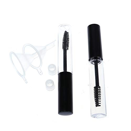 Lurrose 2 unids 10 ml Reutilizable vacío tubo de rímel con varita de pestañas Embudos Aceite de ricino Cepillo de pestañas Inserciones de goma Set DIY Mascara contenedor con tapa