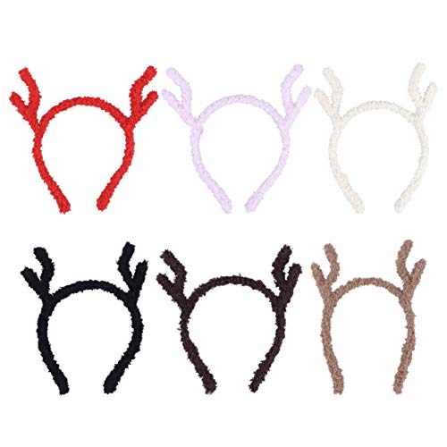 Lurrose 6 Piezas Diadema de Asta de Reno Diademas de Navidad de Felpa Tocado para Fiesta Rendimiento Suministro para Año Nuevo