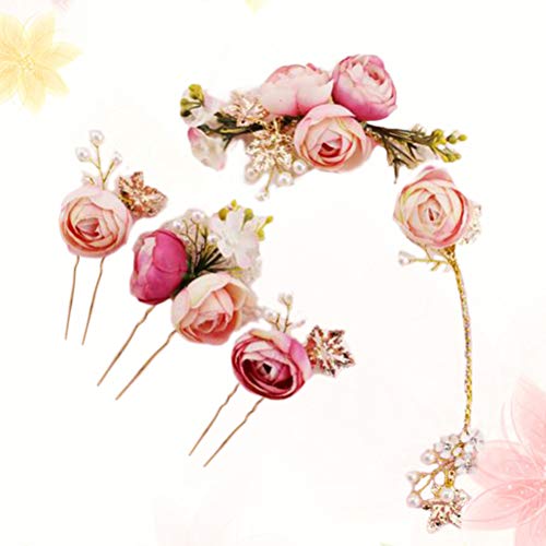Lurrose - Juego de 4 horquillas para el pelo con diseño de flores de camelia y peinetas para bodas, color rosa