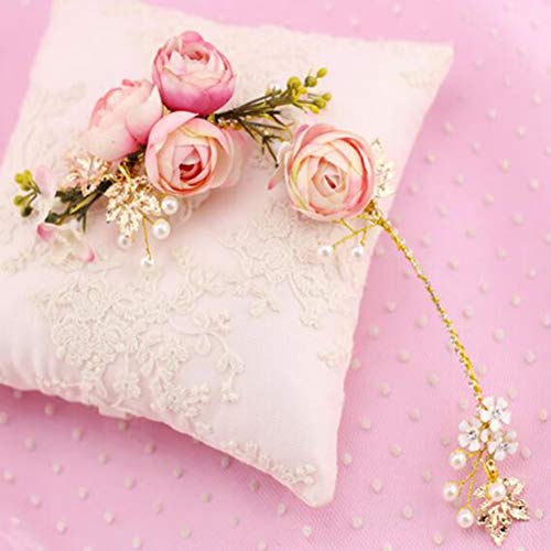 Lurrose - Juego de 4 horquillas para el pelo con diseño de flores de camelia y peinetas para bodas, color rosa