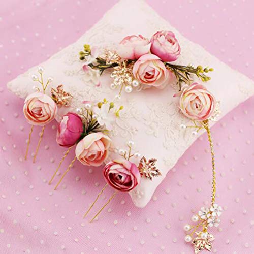 Lurrose - Juego de 4 horquillas para el pelo con diseño de flores de camelia y peinetas para bodas, color rosa