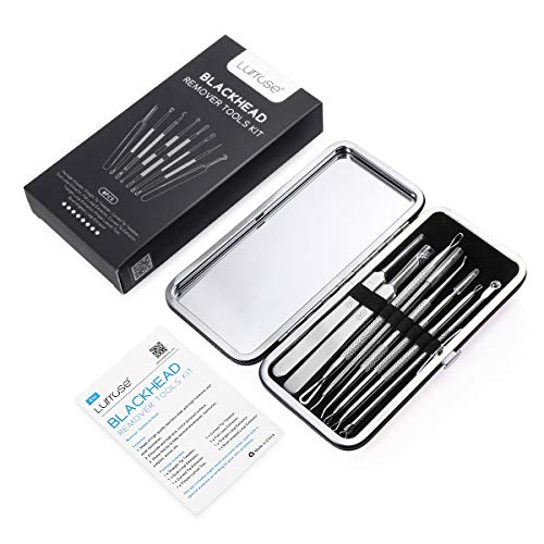 Lurrose - Kit de utensilios para eliminar puntos negros, de acero inoxidable profesional, extractor de acné, espinillas, pinzas, para eliminar puntos blancos, 8 utensilios