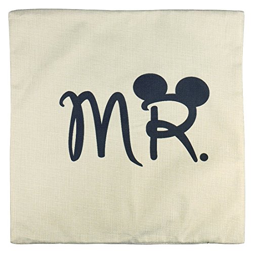 Luxbon 2 Fundas de Cojín Almohada Lino Duradero Mr & Mrs Regalos de San Valentín Decoración para Sofá Cama Coche Pareja 18x18" 45x45 cm