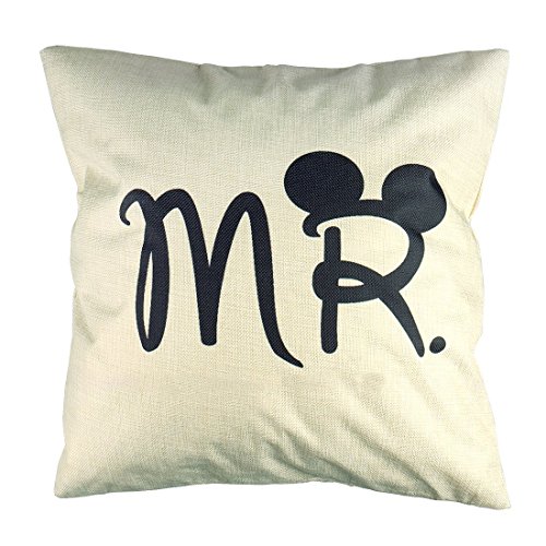 Luxbon 2 Fundas de Cojín Almohada Lino Duradero Mr & Mrs Regalos de San Valentín Decoración para Sofá Cama Coche Pareja 18x18" 45x45 cm