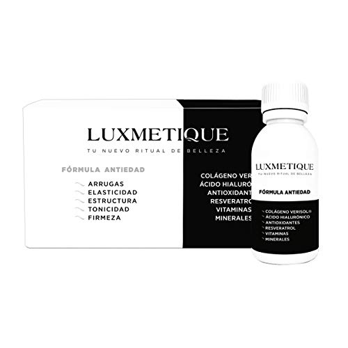 Luxmetique Fórmula Antiedad - nutricosmético para cuidar y rejuvenecer la piel con Colágeno hidrolizado, Ácido Hialurónico, Antioxidantes y Vitaminas. Resultados a corto plazo en piel, pelo y uñas.