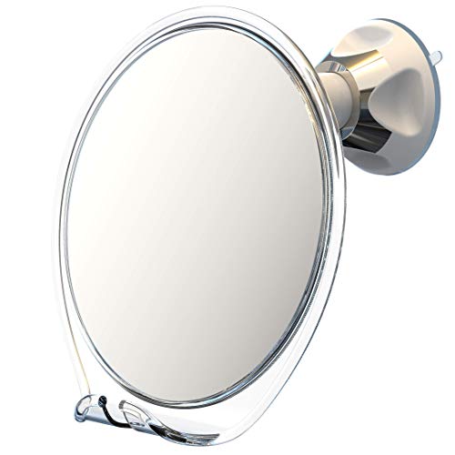 Luxo Espejo de baño sin niebla con revestimiento antivaho en una ventosa de potencia, espejo de ducha con soporte para maquinilla de afeitar y pinzas.