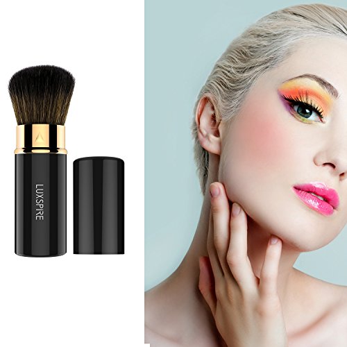 Luxspire Cepillos de rubor retráctil, Brocha Colorete para Sonrojo, Brocha de maquillaje Facial con Cerdas Super Suave sin Crueldad, mezcla del polvo de ruborización, Negro & Dorado Rosado