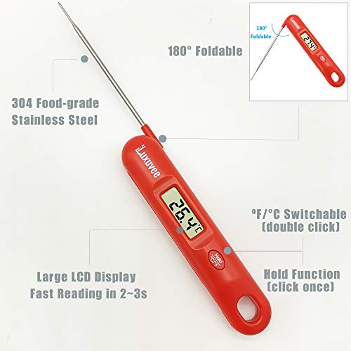 Luxuvee Termómetro Carne, Termómetro Digital Cocina Profesional con Sonda, Termómetro de Agua con Lectura Instantánea y Alta Precisión para Alimentos, Azúcar, Agua, Leche, Barbacoa, Parrilla