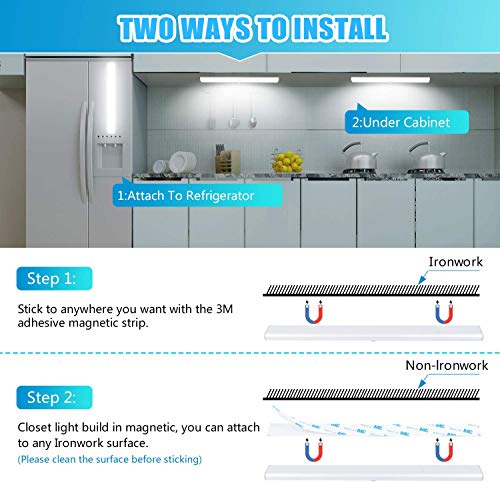 Luz Armario 40 LED, USB Recargable Luces LED Armario con Sensor Movimiento, 3 Modos Lámpara LED de Armario con Tira Magnética, para Armario, Cocina, Escalera, Pasillo y Emergencias