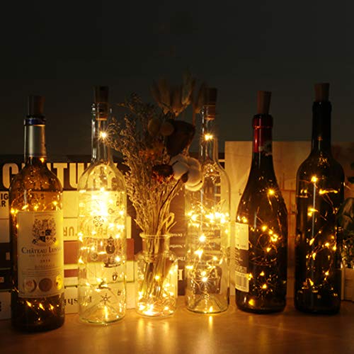 luz de Botella, Kolpop luz Corcho, luces led para Botellas de Vino 2m 20 LED a Pilas Decorativas Cobre Luz para Romántico Boda, Navidad, Fiesta, Hogar, Exterior, Jardín,Blanco Cálido(12 Pack）