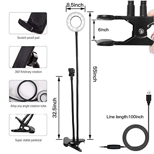 Luz de escritorio de mesa USB flexible con anillo LED Lámpara de luz de flash Trípodes de mesa con soporte para teléfono móvil para video bloggers