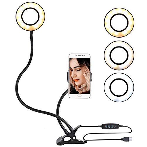 Luz de escritorio de mesa USB flexible con anillo LED Lámpara de luz de flash Trípodes de mesa con soporte para teléfono móvil para video bloggers