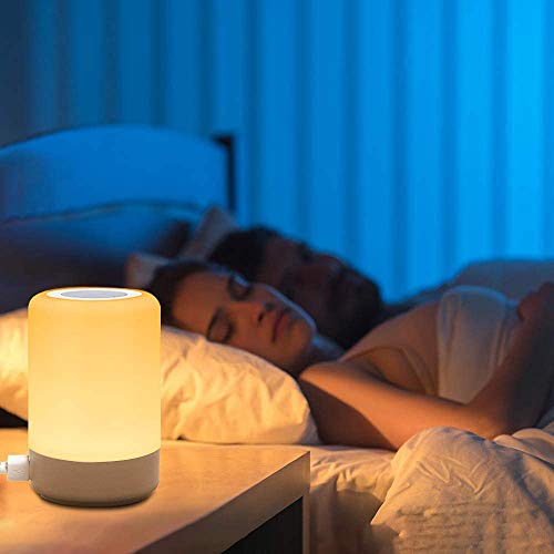 Luz de Nocturna LED, Amouhom Lámpara de Mesita de Noche hay 4 puertos USB, puede cambiar el color, ajustar el brillo para proteger los ojos de niños, utilizar en el dormitorio o salón