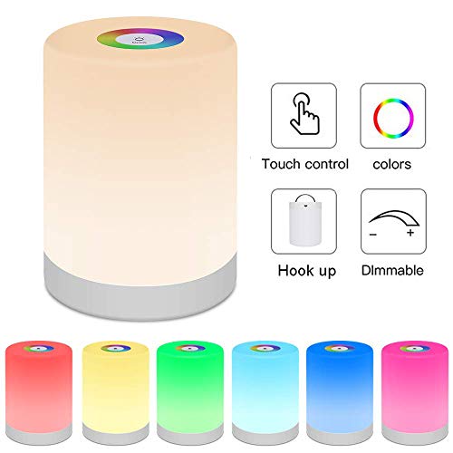 Luz De Nocturna LED, Lámpara De Mesa De Noche Inteligente, USB Recargable Diseño De Control Táctil Portátil Cambio De Color RGB Para Niños Habitación Cámping (Blanco Cálido)