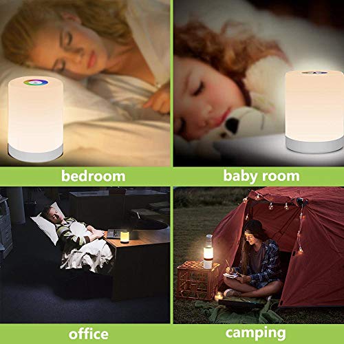 Luz De Nocturna LED, Lámpara De Mesa De Noche Inteligente, USB Recargable Diseño De Control Táctil Portátil Cambio De Color RGB Para Niños Habitación Cámping (Blanco Cálido)