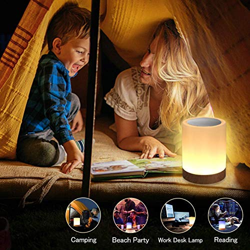 Luz de Nocturna LED, Lámpara de Mesita de Noche Inteligente, Control Tactil, Regulable, USB Recargable, Portátil, Cambio de Color RGB para Niños, Habitación, Cámping (Blanco Cálido)