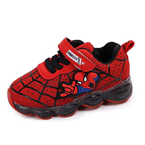 Luz LED niños niños niños dibujos animados zapatos luminosos zapatillas entrenadores nuevo Spiderman luz hasta entrenadores, color Rojo, talla 28 EU