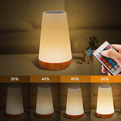 Luz Nocturna de LED, Amouhom Lámpara de Mesita de Noche, Luz del humor Luz de noche para niños Control Remoto, Control Tactil, Regulable, USB Recargable, Cambio de Colores, Corredor Habitación Cámping