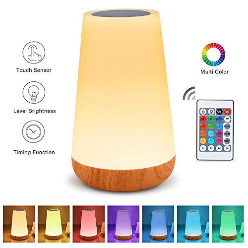 Luz Nocturna de LED, Amouhom Lámpara de Mesita de Noche, Luz del humor Luz de noche para niños Control Remoto, Control Tactil, Regulable, USB Recargable, Cambio de Colores, Corredor Habitación Cámping