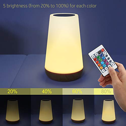 Luz Nocturna de LED, Lámpara de Mesita de Noche, Control Remoto, Control Tactil, Temporizador, Regulable, USB Recargable, Cambio de Colores, para Niños, Habitación, Cámping