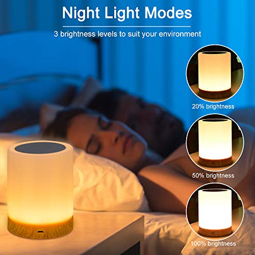 Luz Nocturna de LED, omitium Lámpara de Mesita de Noche Inteligente Recargable por USB Diseño de Control Táctil Portátil para la Cuarto de Los Niños Dormitorio Acampar - Blanco Cálido