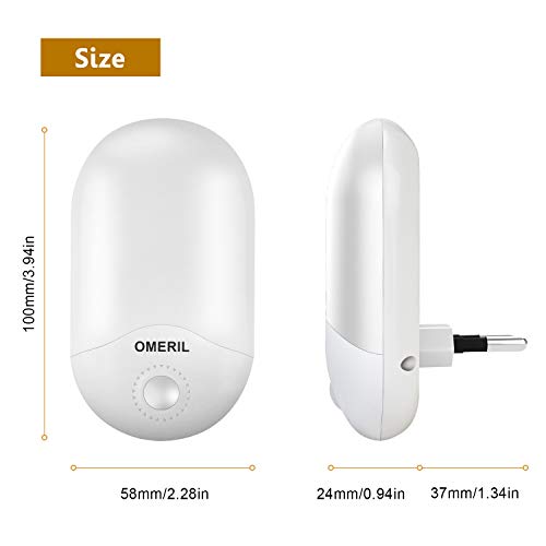 Luz Nocturna Infantil (2 Pack) OMERIL Luz Noche con Luz Sensor, Luz Quitamiedos Infantil con Enchufe Pared, Ahorro de Energía para Habitación Bebé, Niños, Dormitorio, Sala, Pasillos, Baño, Cocina