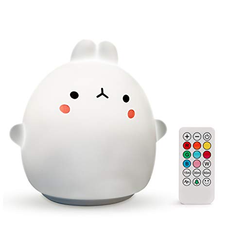 Luz nocturna infantil quitamiedos con forma de animales para mesita | Lámpara de noche LED conejito con colores RGB para habitación de bebé, recargable vía USB | Regalo original para niños.