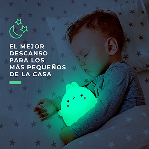 Luz nocturna infantil quitamiedos con forma de animales para mesita | Lámpara de noche LED conejito con colores RGB para habitación de bebé, recargable vía USB | Regalo original para niños.