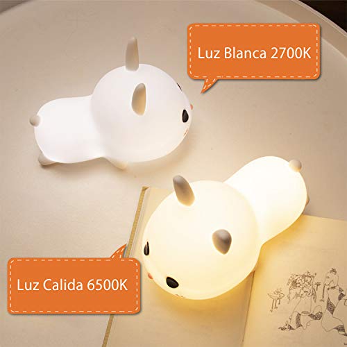 Luz Nocturna Niños,LED Lámpara de Noche Bebé de Conejo con Brillo Ajustable/Interruptor Táctil/USB Regargable/Modo de cronometraje/Regalo de Cumpleaños y Fiestas