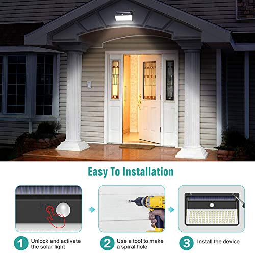 Luz Solar Exterior 118 LED, Yacikos [Nueva Versión de Ahorro de energía Verde -1000LM] Foco Solar Exterior con Sensor de Movimiento, Luces Solares Jardín 2200mAh Lámpara Solar Impermeable -2 Piezas