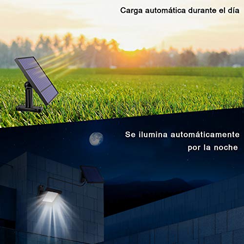 Luz Solar Exterior, Foco Led Solar Exterior Separada, IP65 Impermeable, con 5M Cable, 4400mAh Batería de Gran Capacidad, Lámpara Solar para Patio, Jardín, Balcón, Garaje (Luz Blanca)