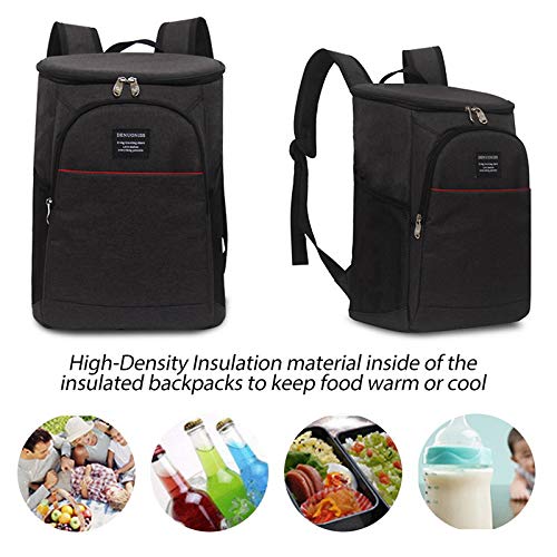 Luzoeo Mochila térmica con Capacidad de enfriado Mochila Nevera Mochila Refrigeración Aislamiento con Forro Impermeable Portatil Mochila Térmica Porta Alimentos para Playa Picnic Camping (Negro)