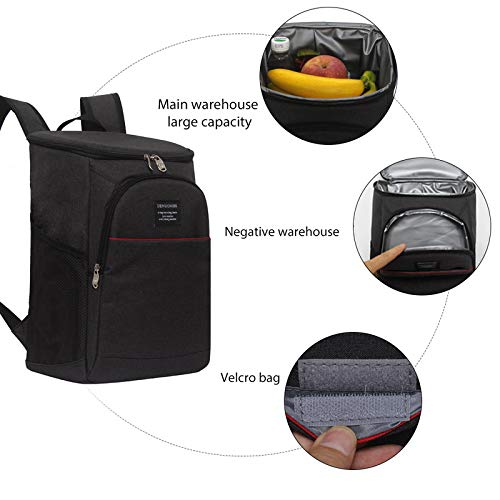 Luzoeo Mochila térmica con Capacidad de enfriado Mochila Nevera Mochila Refrigeración Aislamiento con Forro Impermeable Portatil Mochila Térmica Porta Alimentos para Playa Picnic Camping (Negro)