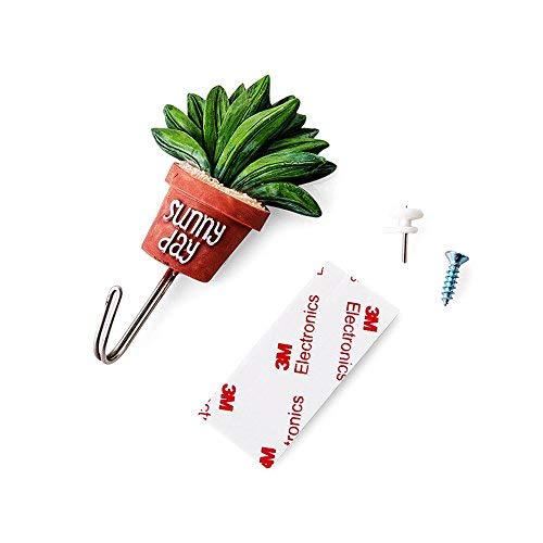 Lvcky - Colgador para pared con diseño de planta en maceta, con adhesivo y tornillos para decoración (5 unidades)
