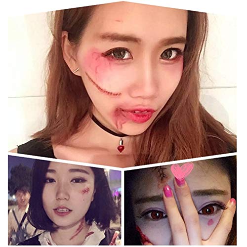 LXJ Horror de Halloween Divertido Tatuaje Pegatinas Cicatrices Falsas Publicado simulación Cuchillo Cicatrices Publicado Falsas Etiquetas engomadas de la Herida Puntales Maquillaje