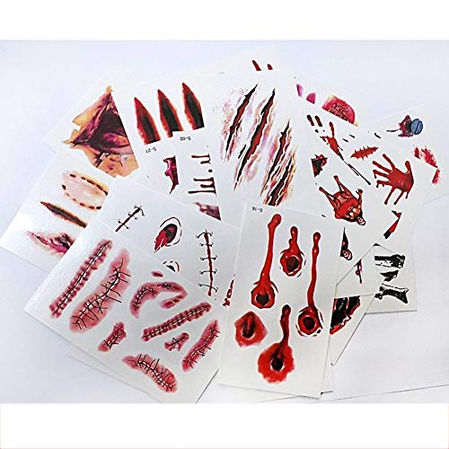 LXJ Horror de Halloween Divertido Tatuaje Pegatinas Cicatrices Falsas Publicado simulación Cuchillo Cicatrices Publicado Falsas Etiquetas engomadas de la Herida Puntales Maquillaje