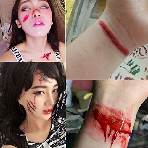 LXJ Horror de Halloween Divertido Tatuaje Pegatinas Cicatrices Falsas Publicado simulación Cuchillo Cicatrices Publicado Falsas Etiquetas engomadas de la Herida Puntales Maquillaje