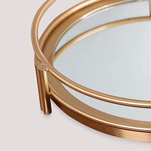LYATW Porción decorativa bandeja de Bandeja con espejo de tocador, manijas bandeja redondo decorativo con el cromo for la exhibición, Perfume, tocador y baño, bandeja de espejo elegante hace for almac