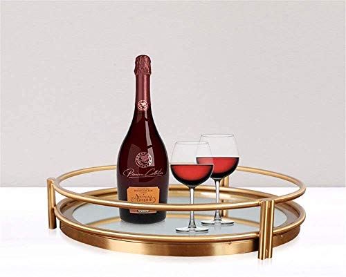 LYATW Porción decorativa bandeja de Bandeja con espejo de tocador, manijas bandeja redondo decorativo con el cromo for la exhibición, Perfume, tocador y baño, bandeja de espejo elegante hace for almac