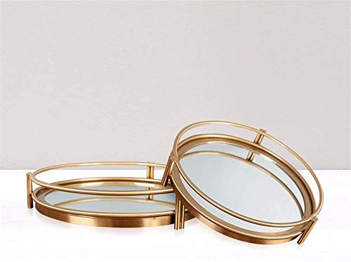 LYATW Porción decorativa bandeja de Bandeja con espejo de tocador, manijas bandeja redondo decorativo con el cromo for la exhibición, Perfume, tocador y baño, bandeja de espejo elegante hace for almac