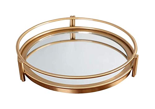 LYATW Porción decorativa bandeja de Bandeja con espejo de tocador, manijas bandeja redondo decorativo con el cromo for la exhibición, Perfume, tocador y baño, bandeja de espejo elegante hace for almac