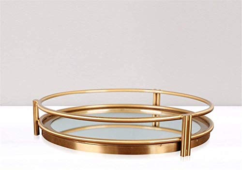 LYATW Porción decorativa bandeja de Bandeja con espejo de tocador, manijas bandeja redondo decorativo con el cromo for la exhibición, Perfume, tocador y baño, bandeja de espejo elegante hace for almac