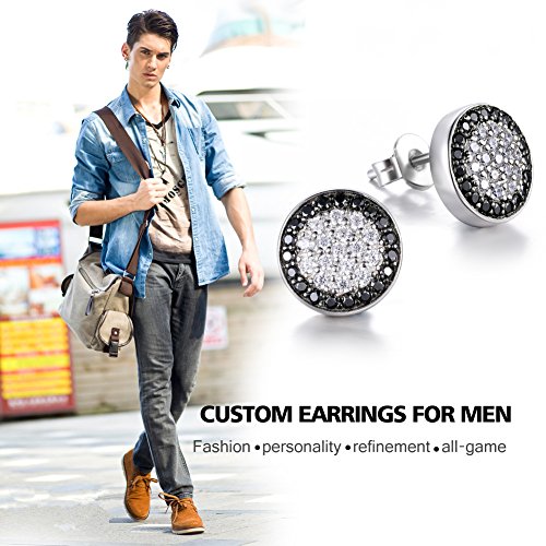 Lydreewam dia del padre regalos Pendientes Hombre Plata de Ley 925 con Obsidiana & 3A circonia cúbica, diámetro 10mm