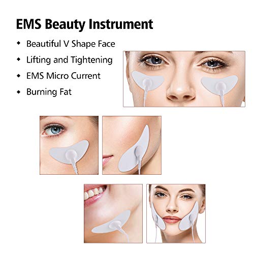 LYHD Masaje Facial Eléctrico Estimulación Muscular Electrónica + 2 uds Electrodos Pegatina para la Cara + 2 Pegatinas para la Cara Masajeador Facial Herramienta para Adelgazar