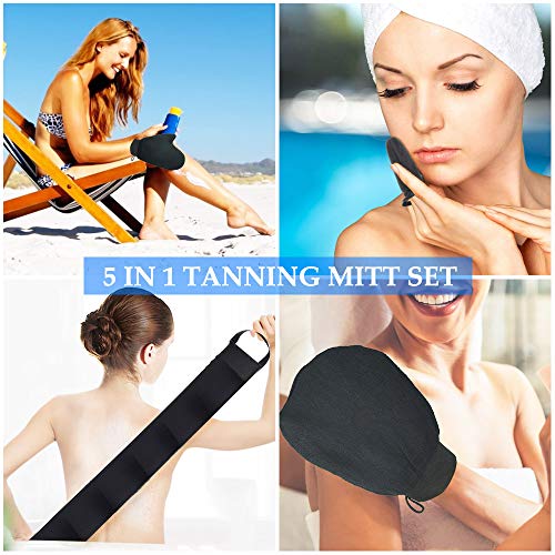 LYTIVAGEN Juego de Aplicador Autobronceador 5 en 1 Aplicador de Bronceado con Guante Exfoliante, Guante Autobronceador, Aplicador de Espalda, Mini Guante Facial, Guantes de Cinco Dedos (Negro)