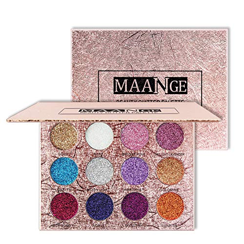 Maange Sombras de Ojos Paletas de Maquillaje de 12 Colores Sombras de Ojos Brillantes Paletas de Colores para Ojos de Maquillaje